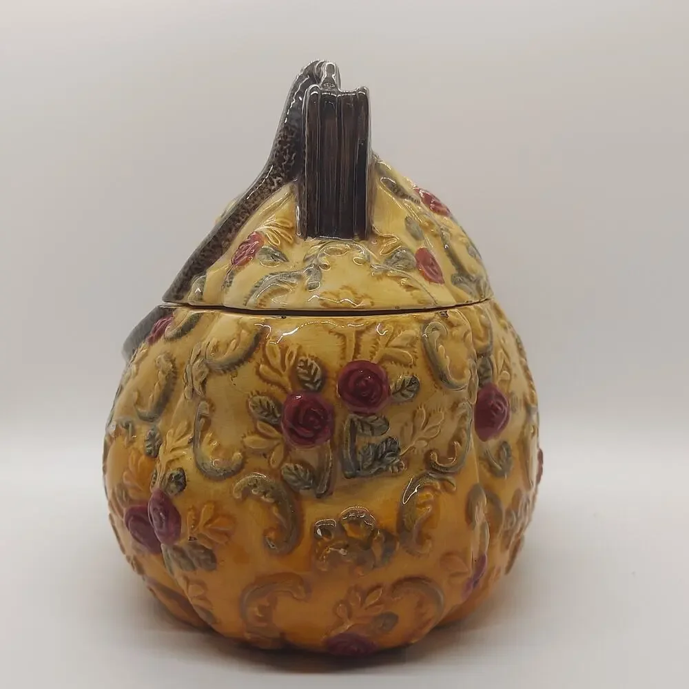 Vintage International Art Ceramic Purse Cookie Jar Handbag Canister Yellow Rose